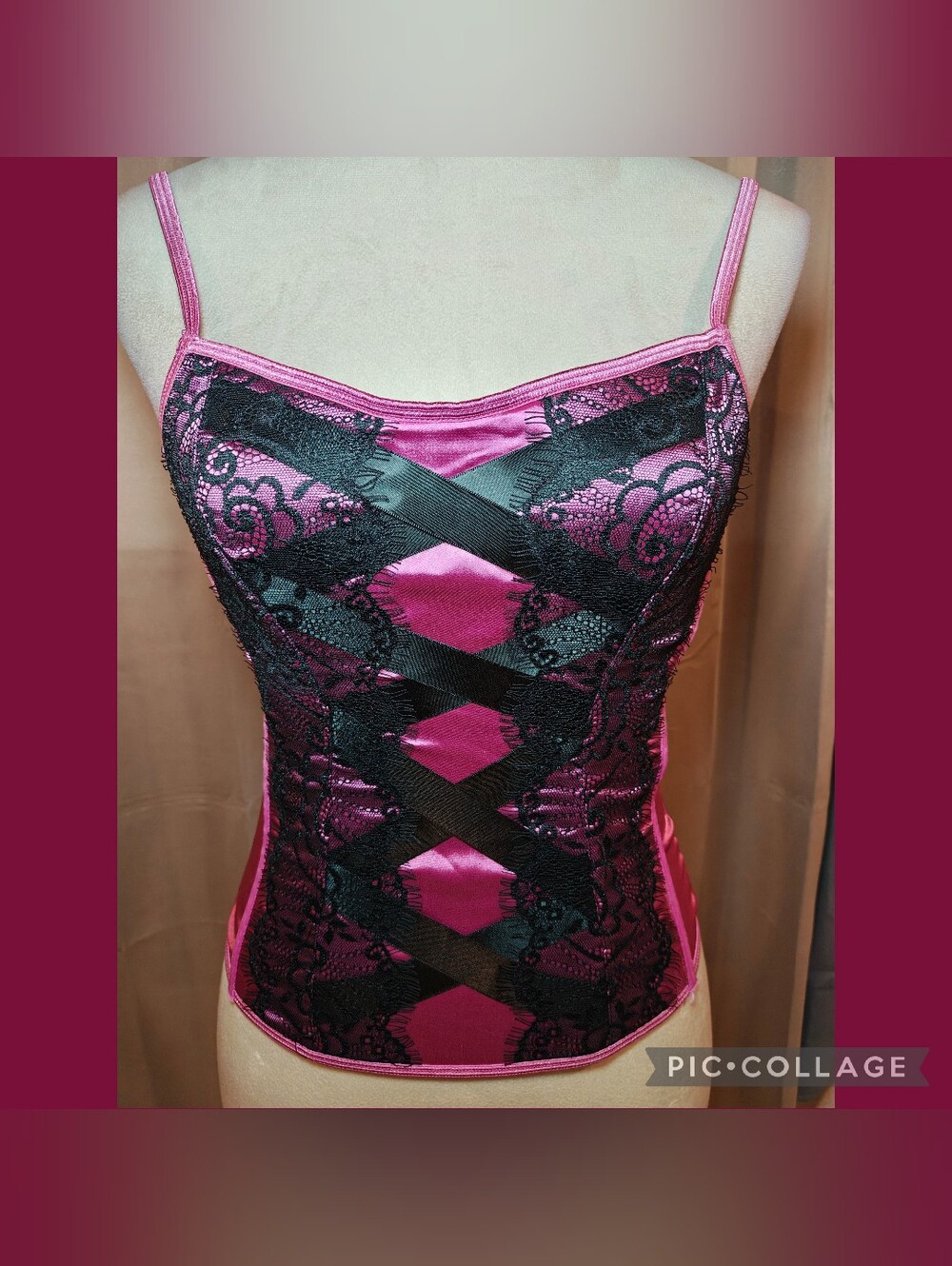 🖤💖2005 VICTORIA’S SECRET PINK & BLACK LACE CORSET BUSTIER TOP💖🖤
